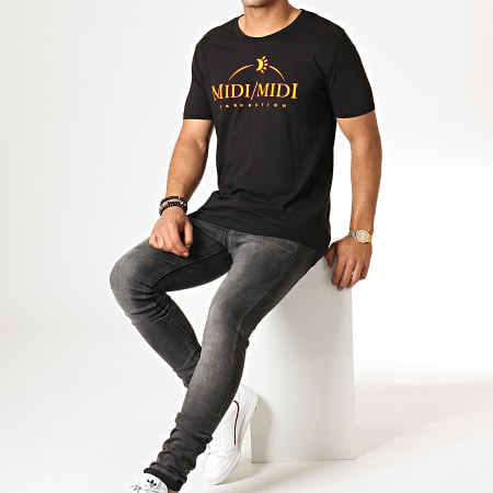 Heuss L'Enfoiré - Camiseta Midi Midi Negro Fluo Naranja
