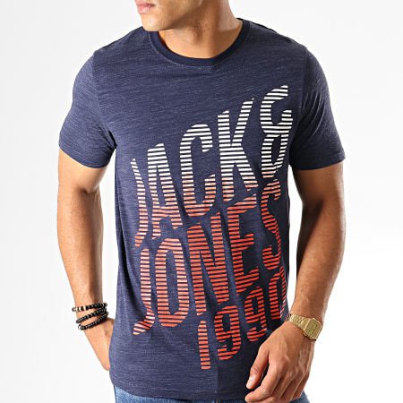 Jack And Jones - Tee Shirt Anders Bleu Marine Chiné Blanc Rouge
