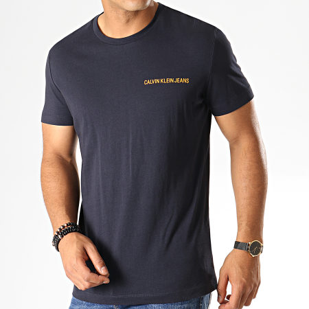 Calvin Klein - Tee Shirt Chest Institutional 7852 Bleu Marine Foncé Orange