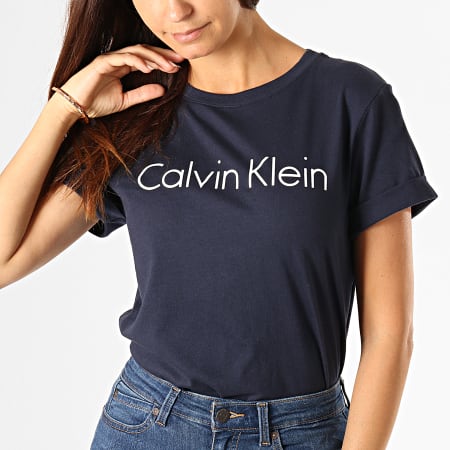 Calvin Klein - Tee Shirt Femme 5789E Bleu Marine Blanc