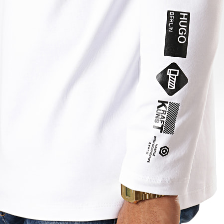 HUGO - Tee Shirt Manches Longues Reverse Logo Dyderabad 50414452 Blanc Noir Jaune