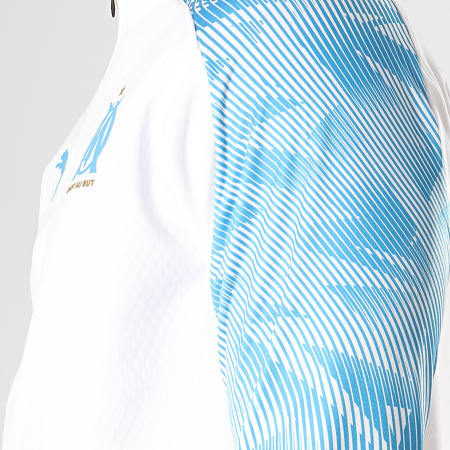 Puma - Sweat Col Zippé OM Training Fleece 755843 Blanc Bleu Ciel