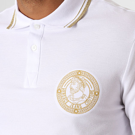 Versace Jeans Couture - Polo Manches Longues Medal Embroidery B3GUA7P6 Blanc Doré
