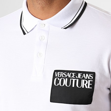 Versace Jeans Couture - Polo Manches Courtes Label B3GUA7P8 Blanc Noir