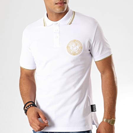 Versace Jeans Couture - Polo Manches Courtes Medal Embroidery B3GUA7P5 Blanc Doré