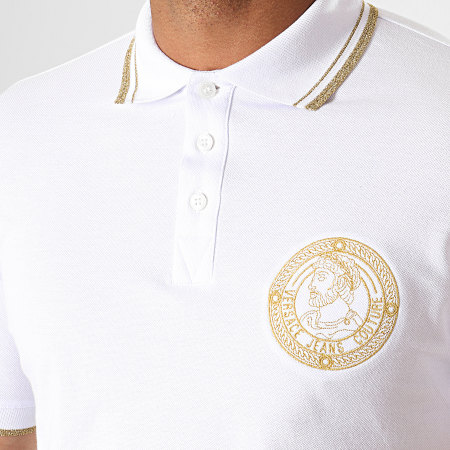 Versace Jeans Couture - Polo Manches Courtes Medal Embroidery B3GUA7P5 Blanc Doré