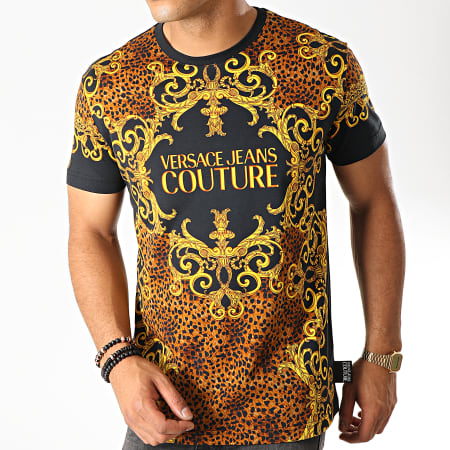 Versace Jeans Couture - Tee Shirt Renaissance Leopard Leobaroque B3GUA7DF Noir Jaune