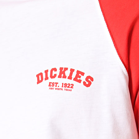 Dickies - Tee Shirt Manches Longues Baseball Blanc Rouge