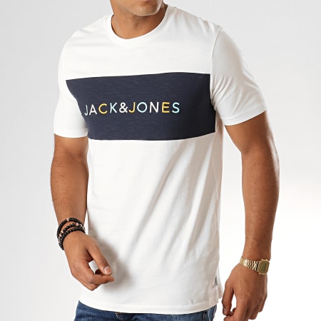 Jack And Jones - Tee Shirt Albas Blanc Bleu Marine Chiné