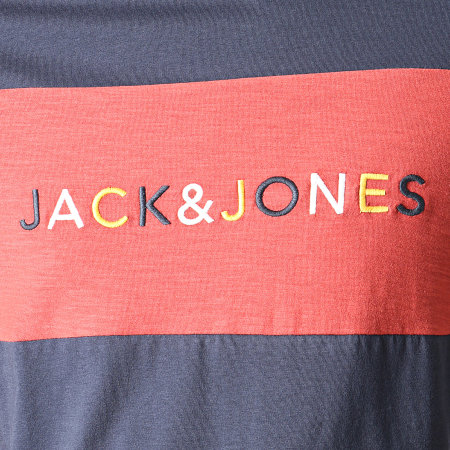 Jack And Jones - Tee Shirt Albas Bleu Marine Rouge Brique Chiné