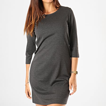 Only - Robe Femme A Bandes Brilliant 3/4 Gris Anthracite Chiné Blanc