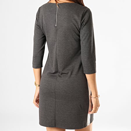 Only - Robe Femme A Bandes Brilliant 3/4 Gris Anthracite Chiné Blanc
