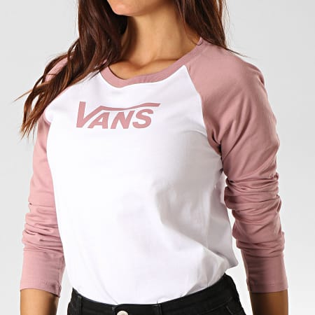 Vans - Tee Shirt Femme Manches Longues Flying V Classic A47XYTW7 Blanc Rose