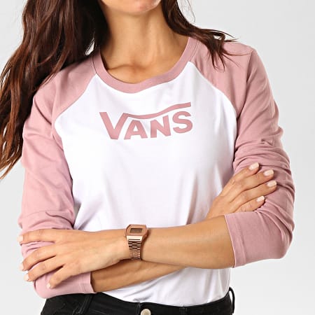 Vans - Tee Shirt Femme Manches Longues Flying V Classic A47XYTW7 Blanc Rose