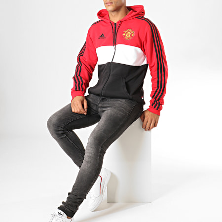 Adidas Sportswear - Veste Zippée Capuche A Bandes Manchester United FZ DX9084 Rouge Blanc Noir