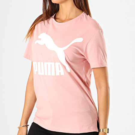 Puma - Tee Shirt Femme Classics Logo 595514 Rose Blanc