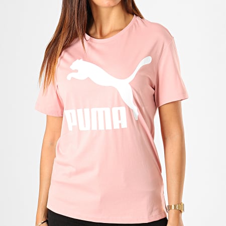Puma - Tee Shirt Femme Classics Logo 595514 Rose Blanc