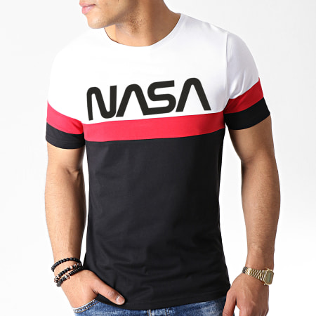 NASA - Camiseta Gusano Logo Tricolor Negro Blanco Rojo