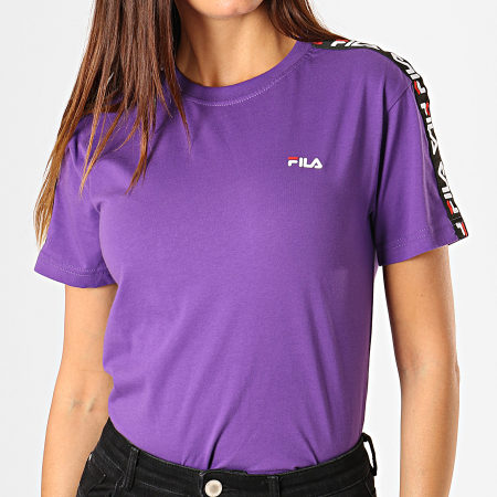 Fila - Tee Shirt Femme A Bandes Adalmiina 687215 Violet Noir Blanc