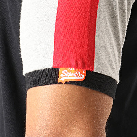 Superdry - Tee Shirt Orange Label Racer Cut And Sew Ringer M1000014A Noir Gris Chiné Rouge