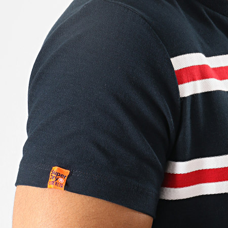 Superdry - Tee Shirt Orange Label Herringbone Stripe M1000018A Bleu Marine Rouge Blanc