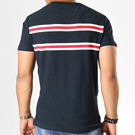 Superdry - Tee Shirt Orange Label Herringbone Stripe M1000018A Bleu Marine Rouge Blanc