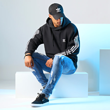 Adidas Originals - Sweat Capuche A Bandes Tech ED6124 Noir Blanc