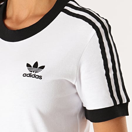Adidas Originals - Tee Shirt Femme 3 Stripes ED7483 Blanc Noir