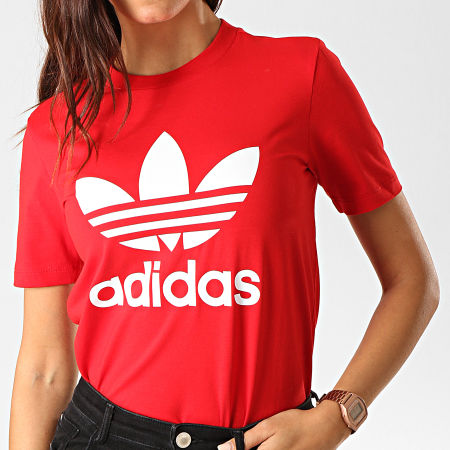 Adidas Originals - Tee Shirt Femme Trefoil ED7493 Rouge Blanc