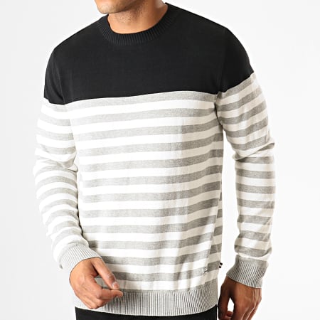 Produkt - Pull A Rayures Fred Noir Gris Blanc