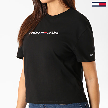 Tommy Jeans - Tee Shirt Femme Clean Linear Logo 7429 Noir Blanc
