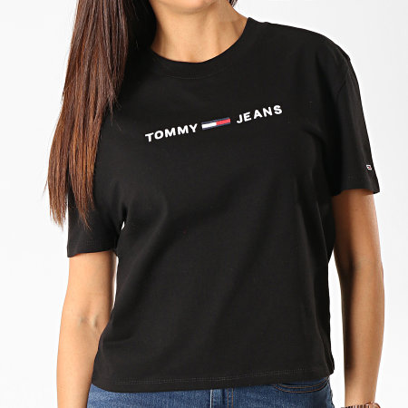 Tommy Jeans - Tee Shirt Femme Clean Linear Logo 7429 Noir Blanc