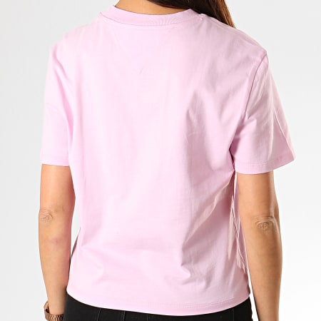 Tommy Jeans - Tee Shirt Femme Clean Linear Logo 7429 Rose Lila Blanc