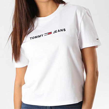 Tommy Jeans - Tee Shirt Femme Clean Linear Logo 7429 Blanc Noir