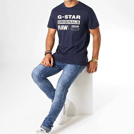 G-Star - Camiseta Graphic 8 D14143-336 Azul Marino Blanca