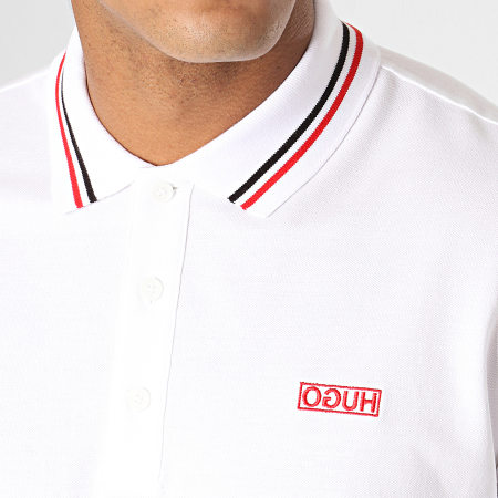 HUGO - Polo Manches Longues Reverse Logo Donol194 50414189 Blanc Rouge Noir