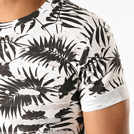 Uniplay - Tee Shirt Oversize Floral Destroy UY419 Blanc Noir