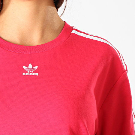 Adidas Originals - Robe Tee Shirt Femme A Bandes ED5863 Rouge Blanc
