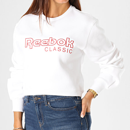 Reebok - Sweat Crewneck Crop Femme Classic FL EB5150 Blanc Rouge