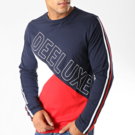 Deeluxe - Tee Shirt Manches Longues A Bandes Colorblock Bros Bleu Marine Blanc Rouge 
