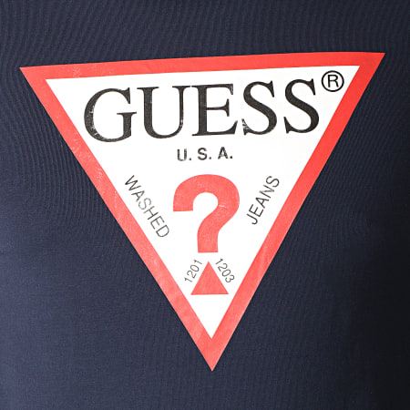 Guess - Tee Shirt Manches Longues M94I43-J1300 Bleu Marine Blanc Rouge