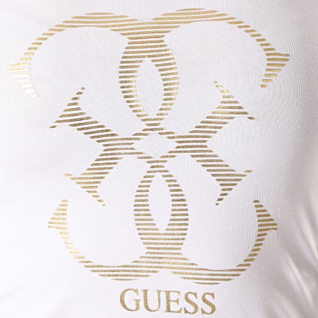 Guess - Tee Shirt Manches Longues Femme W94I95-J1300 Blanc Doré