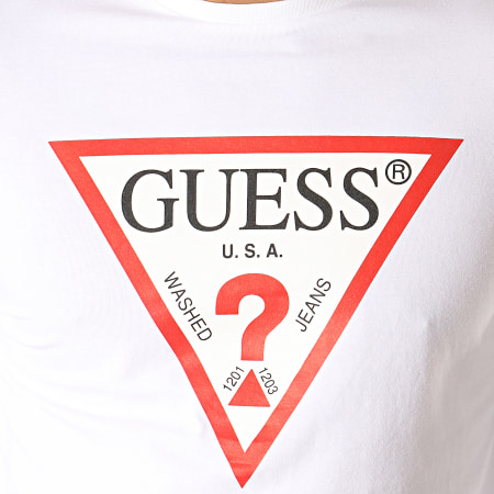 Guess - Tee Shirt Manches Longues M94I43-J1300 Blanc Rouge
