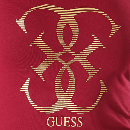 Guess - Tee Shirt Manches Longues Femme W94I95-J1300 Bordeaux Doré