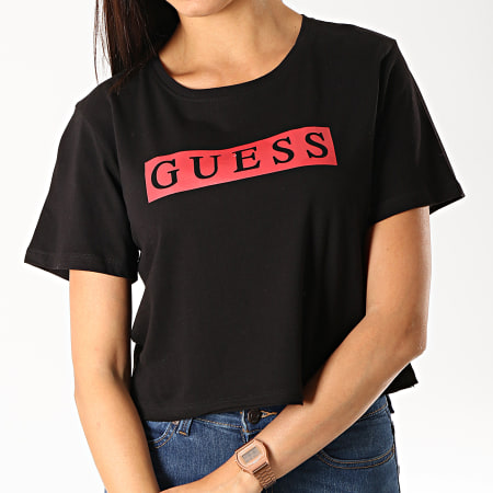 Guess - Tee Shirt Crop Femme O94A22-JR05U Noir Rouge