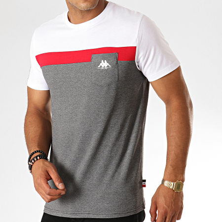 Kappa - Tee Shirt Poche Authentic 304PIY0 Gris Chiné Blanc Rouge
