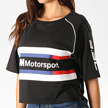 Puma - Tee Shirt Crop Femme A bandes BMW Motorsport Street 595721 Noir