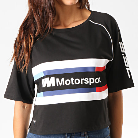 Puma - Tee Shirt Crop Femme A bandes BMW Motorsport Street 595721 Noir