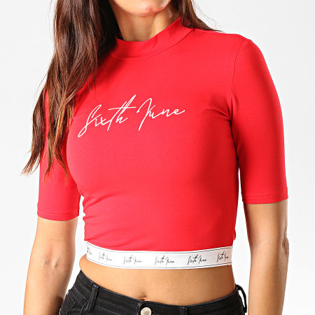 Sixth June - Tee Shirt Crop Femme 3904KTO Rouge Blanc