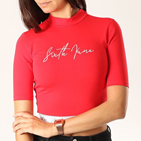 Sixth June - Tee Shirt Crop Femme 3904KTO Rouge Blanc